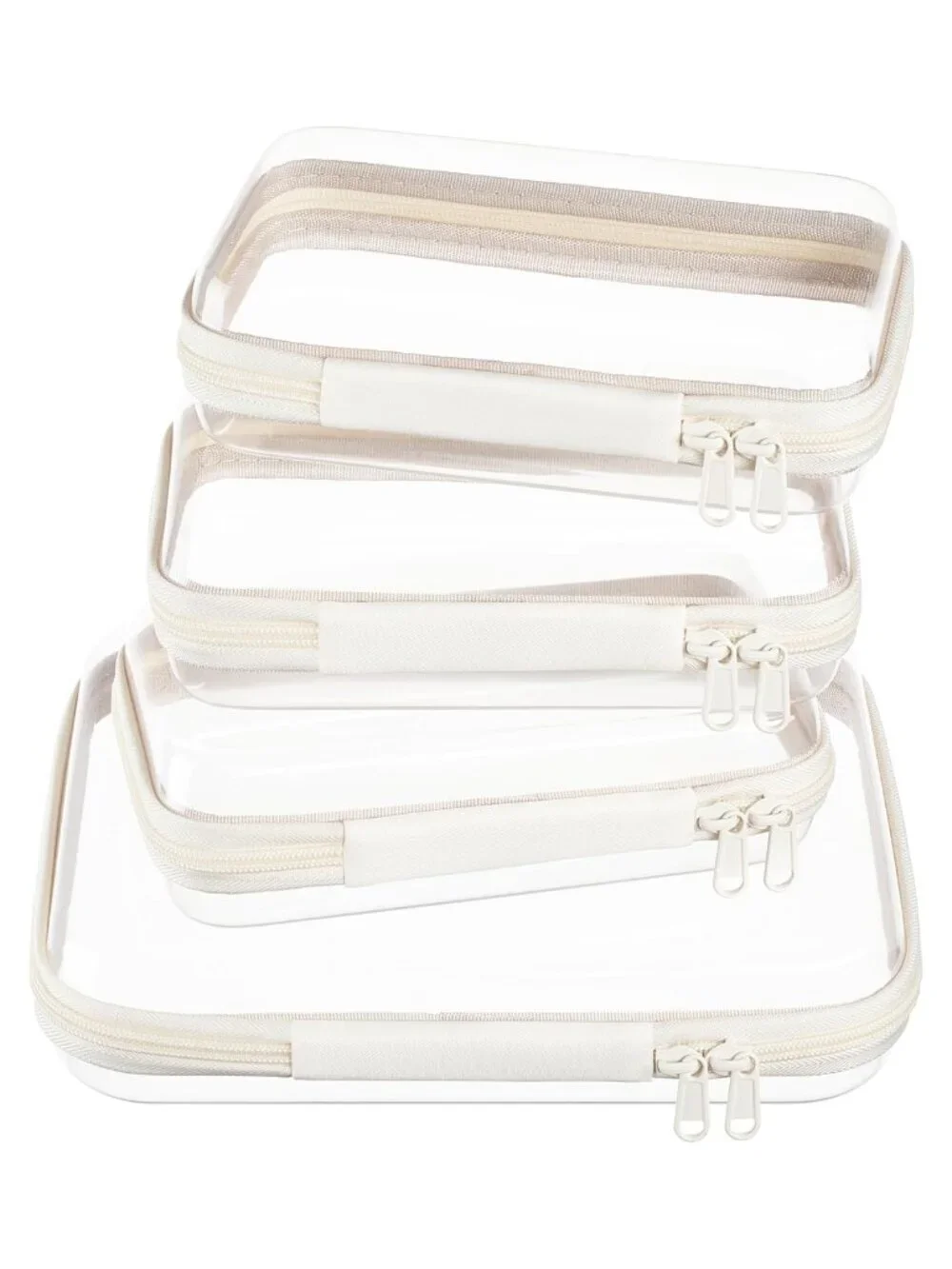 4 Pc Clear Hard Shell Zipper Pouches Travel Toiletry Cosmetic Organizer